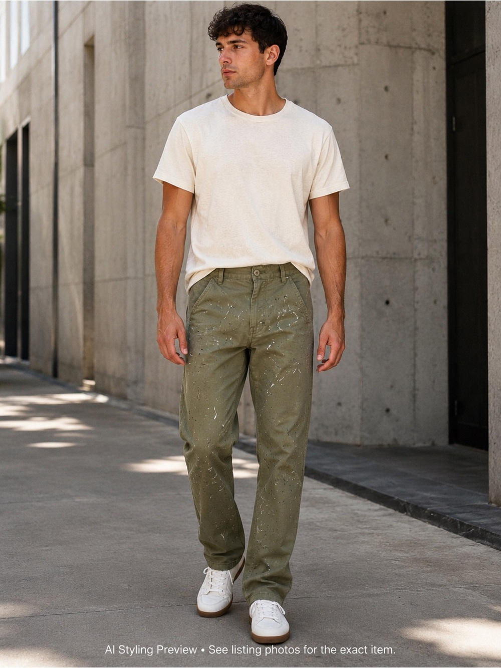 GQ x GAP x NSF Men’s 30x32 Green Paint Splatter Distressed Chino Pants